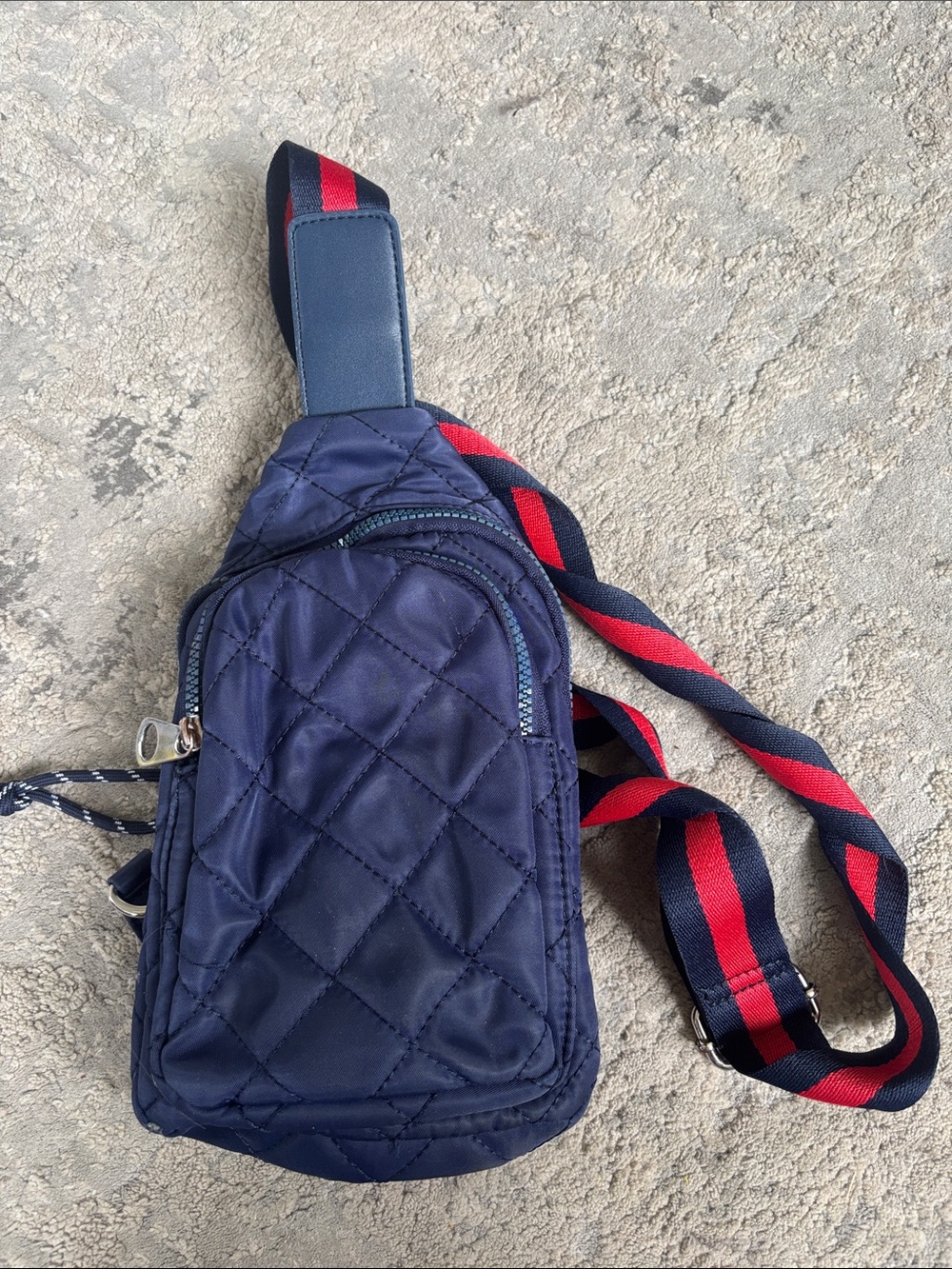 Urban Expressions Navy Quilted Sling Bag with Red-Trim Strap